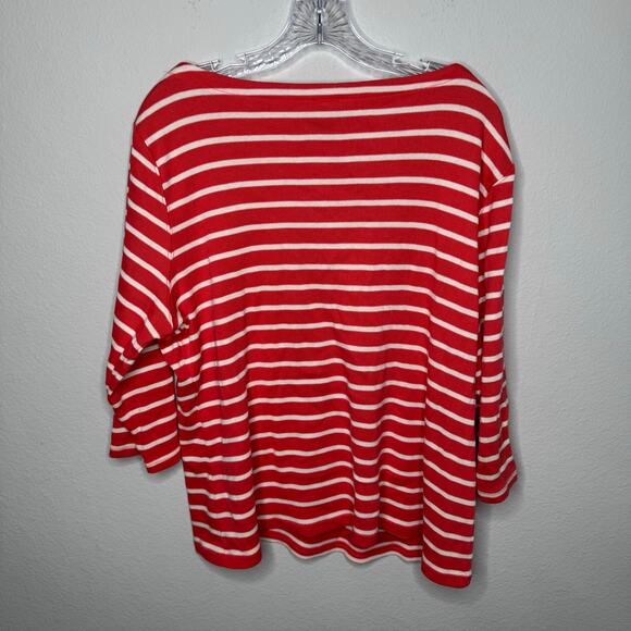 L.L. Bean 2X Pink White Striped Boatneck 3/4 Sleeve 100% Cotton Knit Top Plus - Picture 4 of 6